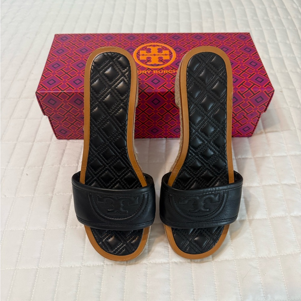 Tory Burch Black Quilted Slide Sandals